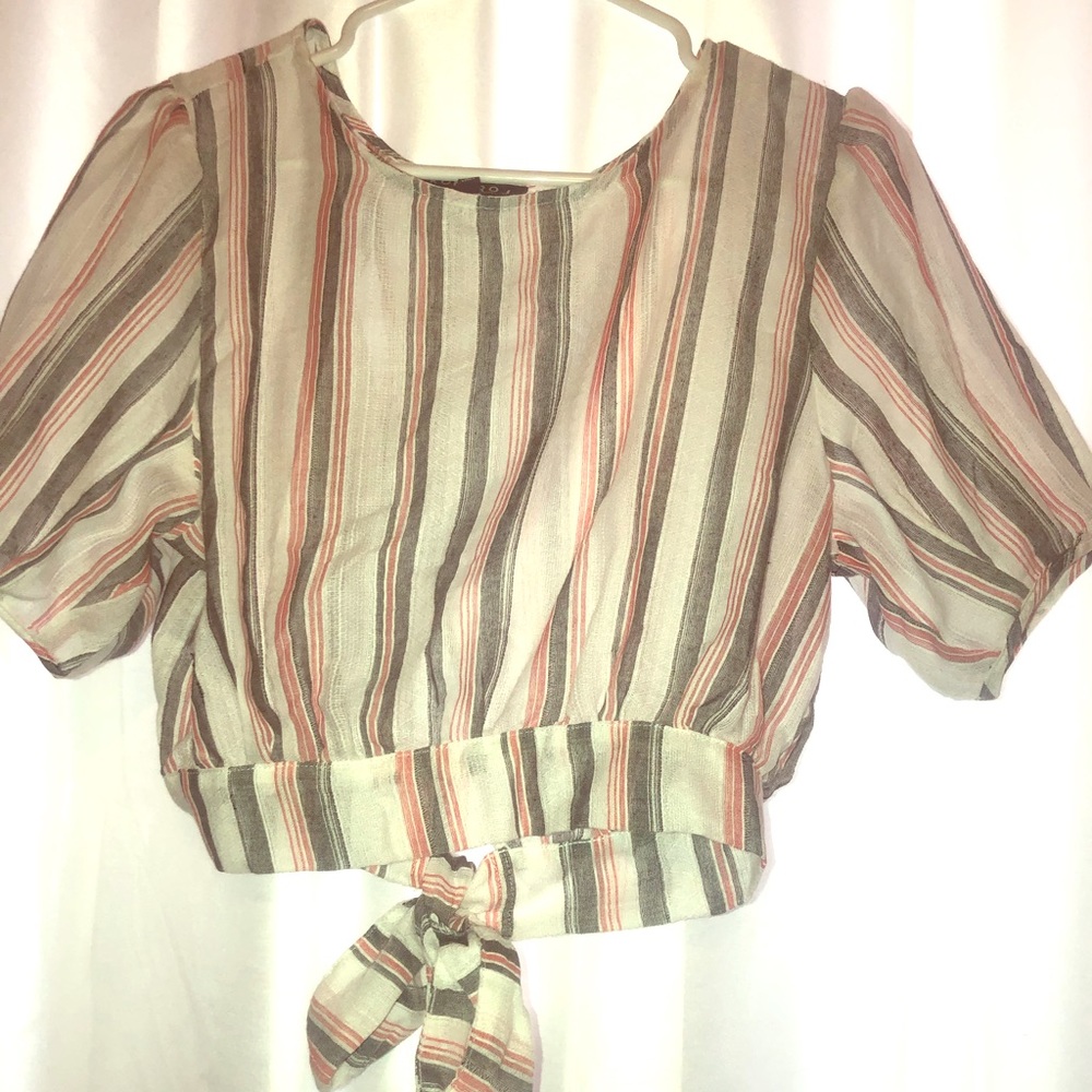 Open Back White And Pink Stripped Crop Top.